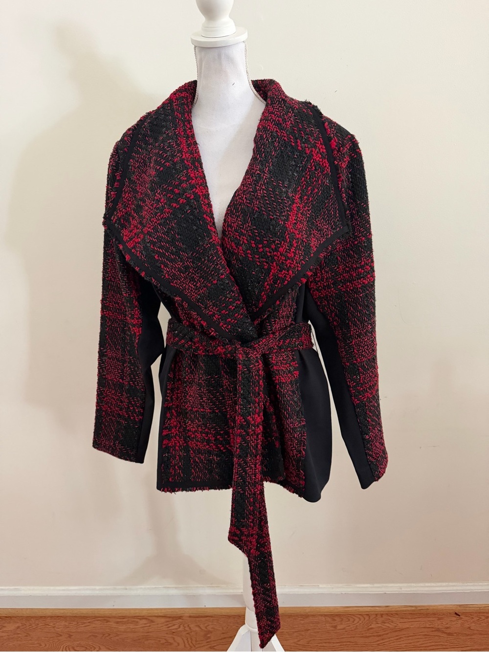 Lane Bryant Red & Black Plaid Wraparound Belted Jacket With Sparkle 22/24 New